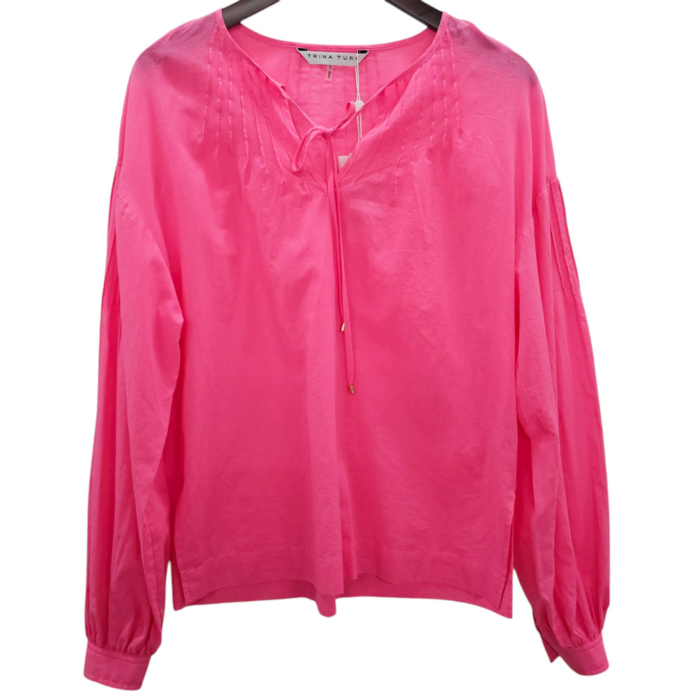 NWT Trina Turk Top Womens Small Pink Lightweight Long Sleeve Cape Coral Blouse